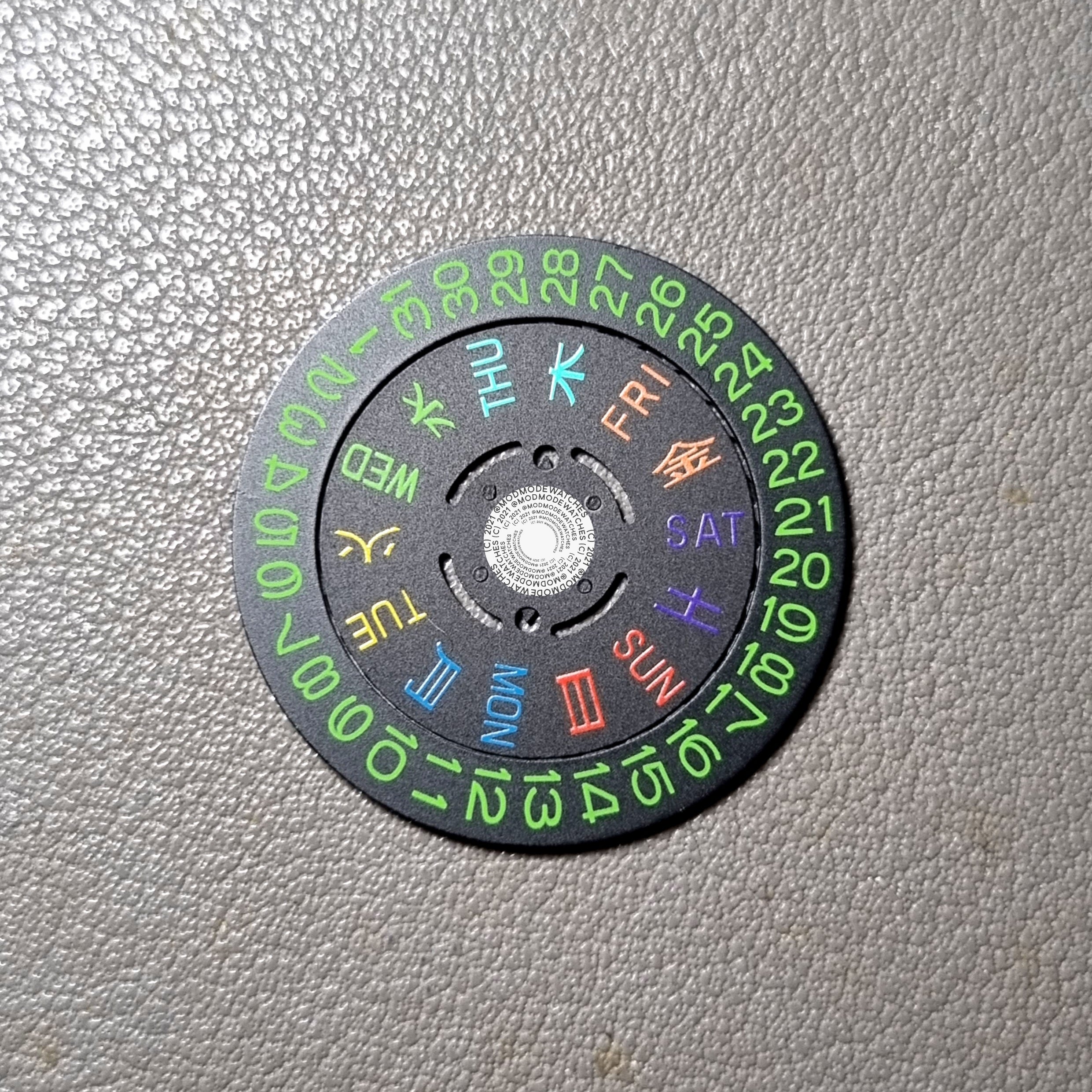 MVT031 NH36 Kanji Day Date Wheels in Rainbow