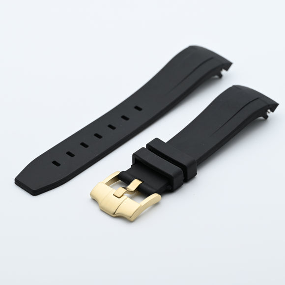 Rubber Strap for SKX007 style cases - Black with Gold Hardware
