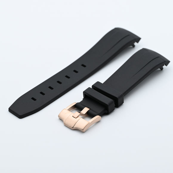 Rubber Strap for SKX007 style cases - Black with Rose Hardware