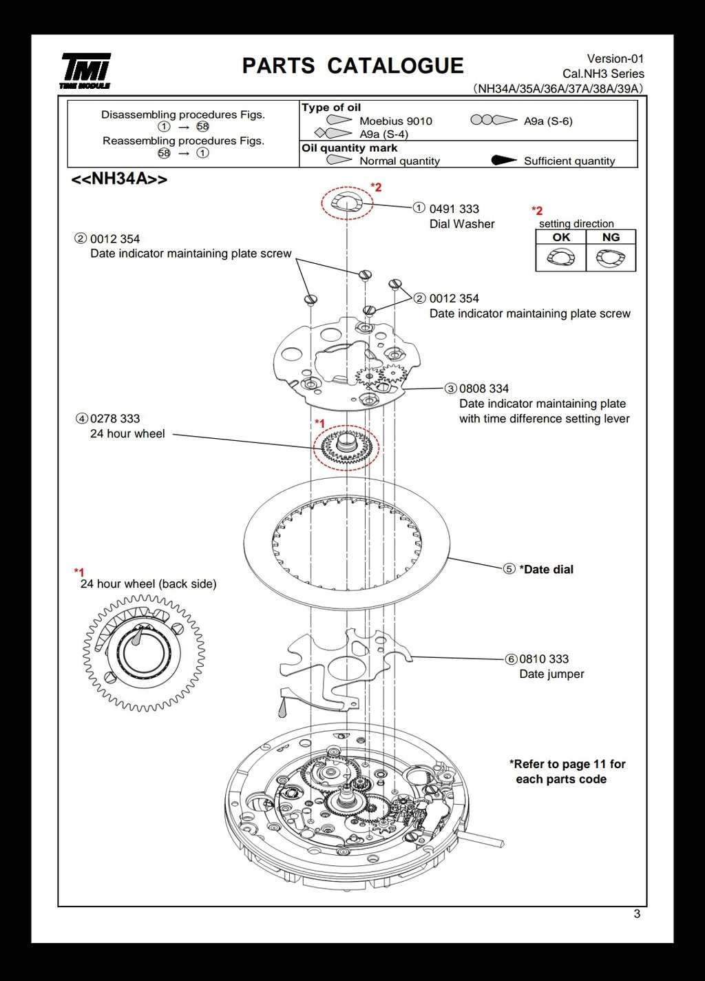 MVT011 Seiko Instruments Inc NH34 Movement